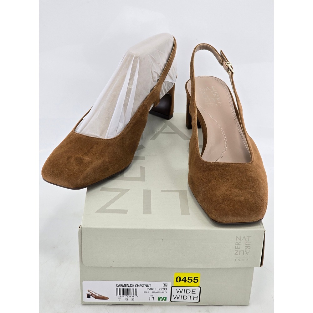 Naturalizer Carmen Slingback Pumps Womens 11W Dark Chestnut Suede - New